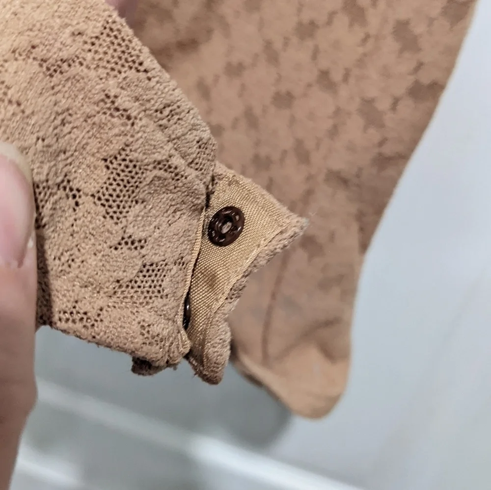 New Nordstrom Open Edit | Mock Neck Lace Bodysuit in Tan Mocha